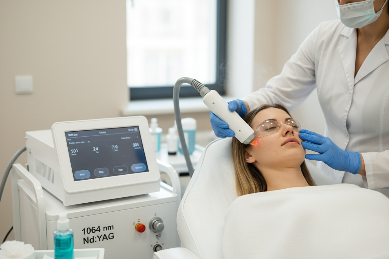 1064 ND YAG Vascular, realista con paciente 