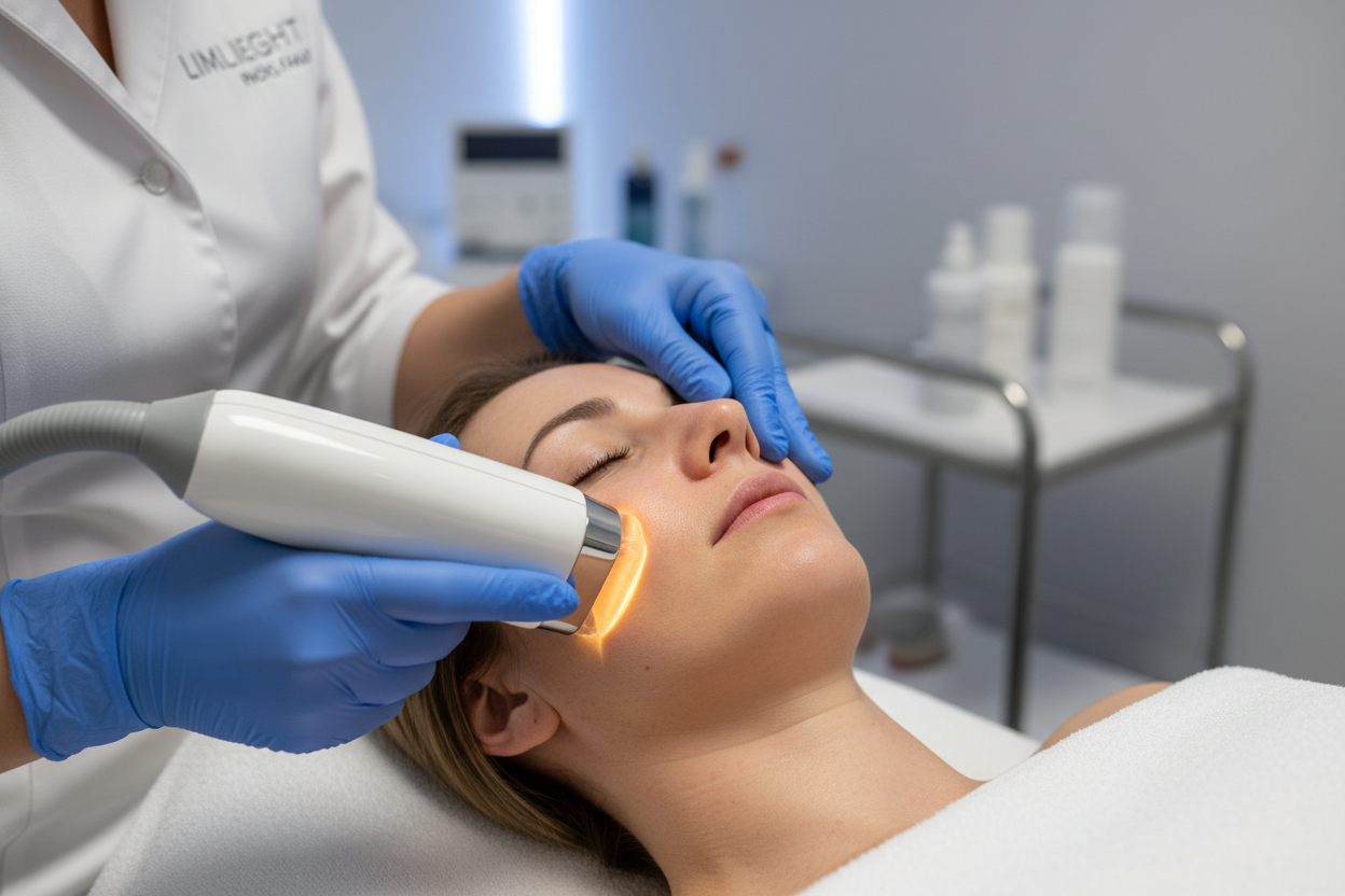 Limelight IPL Photo Facial (Pigment & Vascular) con un paciente real, pero que a la doctora solo se vea las manos 